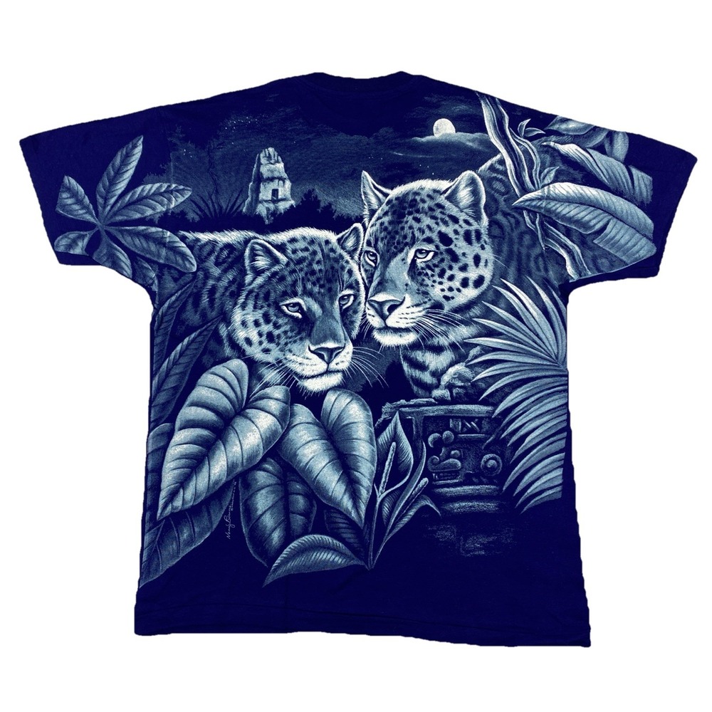 Vintage Leopard Jungle Ruins AOP T-Shirt Blue Harlequin Size Large - Picture 2 of 5